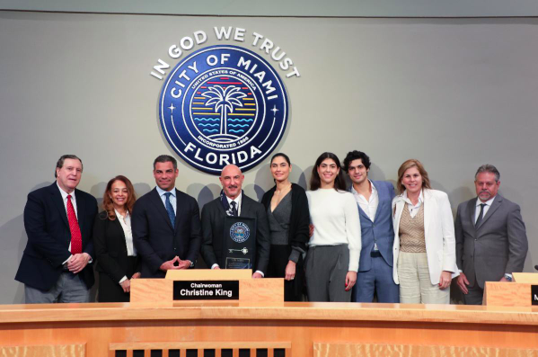 Gary Nader with family and Miami city officials at the Key to the City presentation.