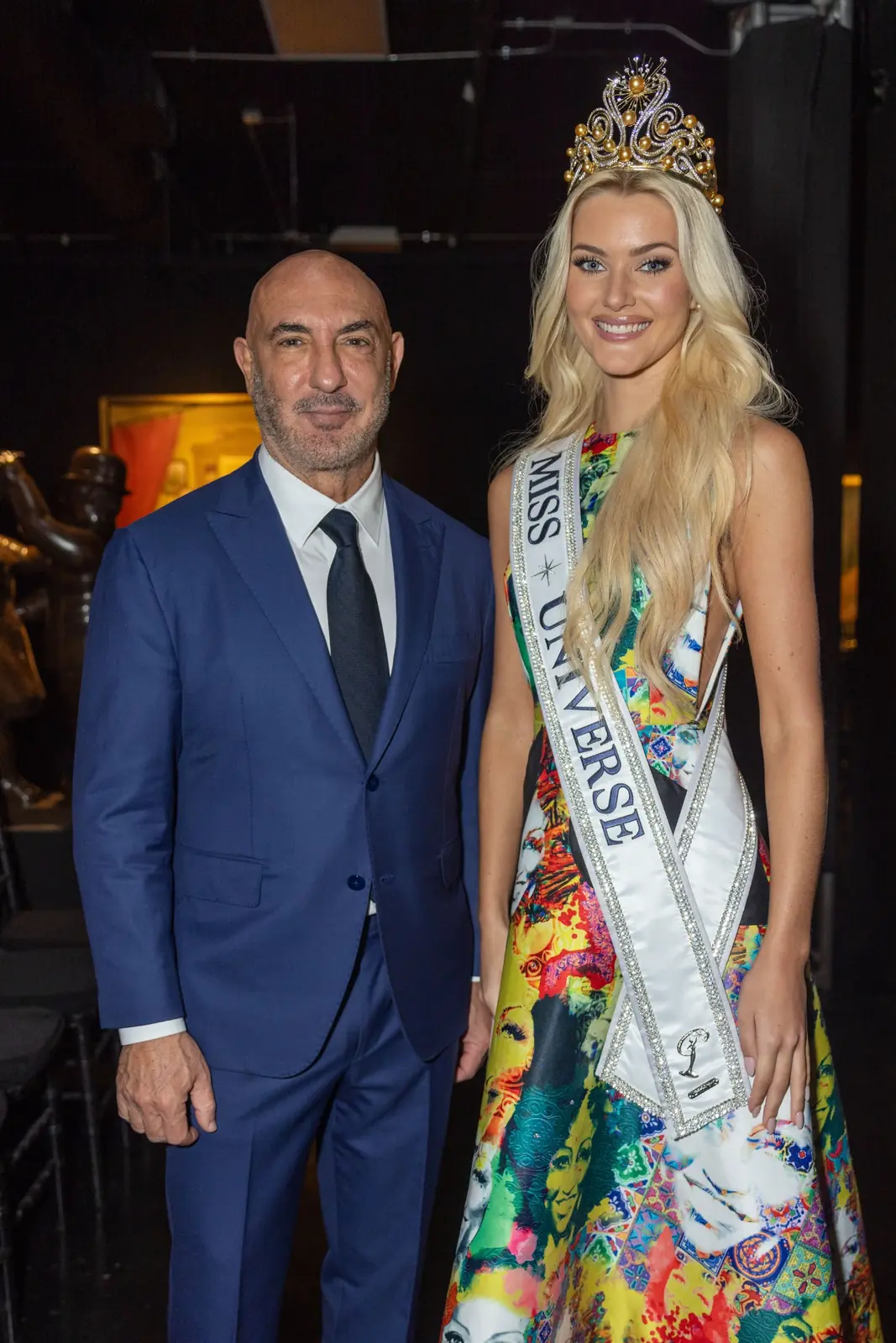 Gary Nader with Victoria Kjær Theilvig, Miss Universe 2024, at Gary Nader Art Centre.