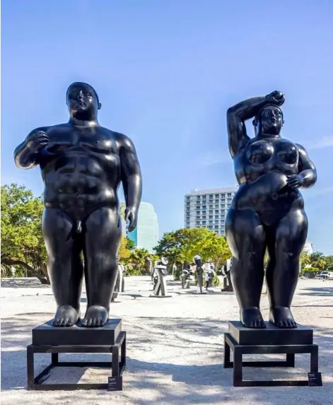Two monumental bronze sculptures by Fernando Botero in the open-air collection.